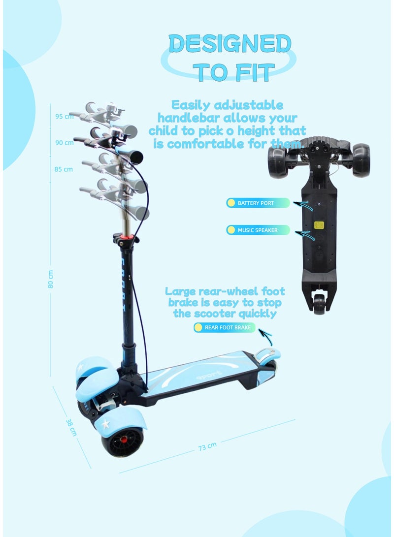 Design Foldable Kids Kick Scooter Height Adjustable Handle LED Wheels Rear Brake Handle Brake & Music for Ages 3 8 Including Protective Gear Set - Image 3
